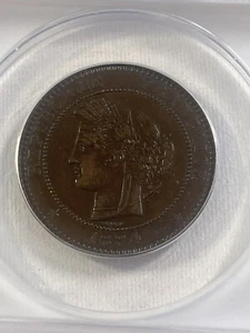 1884-A France 10 Centimes Bronze Coin Graded XF 45 by ANACS - Picture 1 of 4