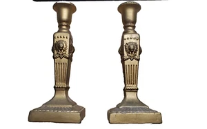 Gold Painted Terracotta Lion Head Candlestick Taper Candle Holder 10" - Picture 1 of 2