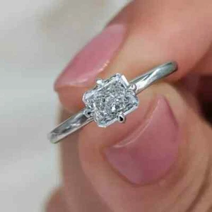 1Ct Radiant Simulated Solitaire Diamond Wedding Ring 14K White Gold Plated - Picture 1 of 9