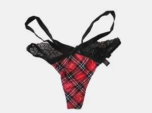 VICTORIA'S SECRET Very Sexy Thong Panty Red Black Checked Size XS - Picture 1 of 4
