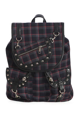 BANNED Multicoloured Tartan Punk Rockabilly Gothic Studded Yamy Bag Backpack - Image 1 of 4