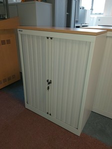 Bisley Tambour Door Metal Office Storage Garage Unit Cabinet Cupboard Light Grey