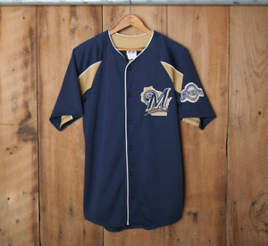 MAJESTIC Blue & Gold Milwaukee Brewers Ryan Braun #8 Sewn Baseball Jersey Sz. S