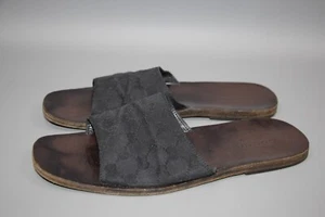 GUCCI Vintage Black GG Monogram Canvas Leather Flip Flops Sandal Mens Size 42 - Picture 1 of 16