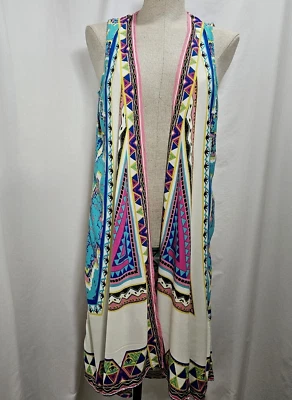 Flying Tomato Long Duster Cardigan Women Medium Ivory Southwest Print Thin Open - Image 1 of 4