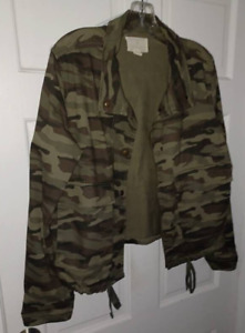 CASLON NORDSTROM CAMO Army utility jacket Full Zip Snap OLIVE GREEN Womens L