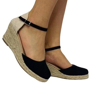 WOMENS LADIES ANKLE STRAP PLATFORM SANDALS FASHION HIGH HEEL WEDGES SIZE 3-8 - Picture 1 of 26