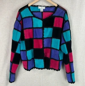 Vintage SMG Womens Suede Patchwork Jacket Size 1X Boho Festival Crochet Colorful - Picture 1 of 8