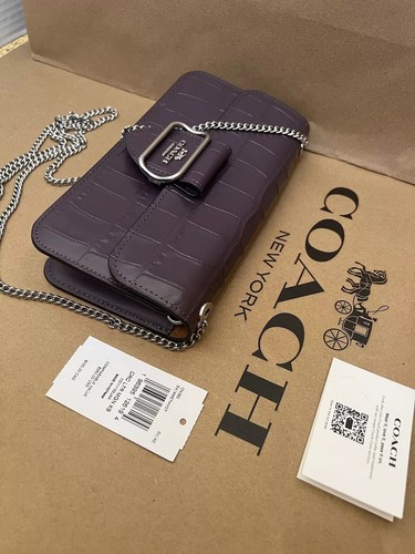 Borsa Coach CN380 Croc pelle goffrata Morgan tracolla pochette ametista nuova con etichette