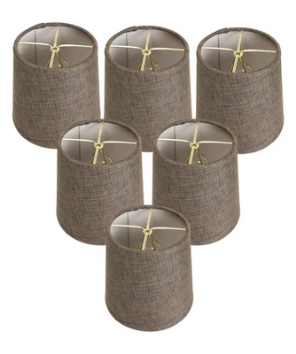 Set of 6 Chocolate Burlap Drum Chandelier Clip-On Lampshade 4x5x5 - Image 1 of 4