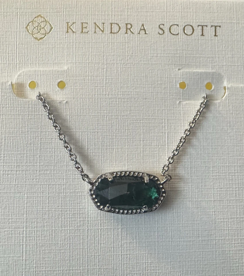 Kendra Scott Elisa Colgante Tono Plata Collar Esmeralda Verde Mayo Piedra Natal Nuevo Foto 1 de 4