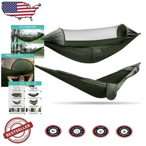 Spacious 2 Person Hammock, Mosquito Net Included, Durable Nylon, Easy Setup - Picture 1 of 9