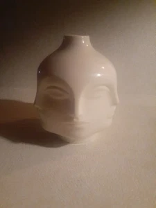 Jonathon Adler weiße Keramik Gesicht Vase 6" - Bild 1 von 4