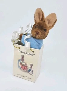 Vtg 80’s Eden Toys Beatrix Potter Plush Hugger Clip Peter Rabbit In Gift Bag 4" - Picture 1 of 8