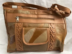 Vintage Pathwork Leather Shoulder Bag Purse Two Strap Multicolor Browns - Bild 1 von 7