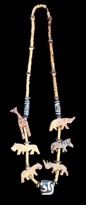 34" AFRICA KENYA Large Hand Carved Tribal Safari Animals Long Necklace Vintage — 第 1/4 张图片