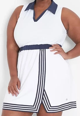 Vestido de tenis Lane Bryant LIVI Active talla 38/40 blanco azul envoltura sintética Preppy Foto 1 de 4