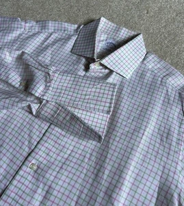 Vintage Brooks Brothers Shirt 16-34 Green Pink Gingham French Cuff Button Up USA - Picture 1 of 11