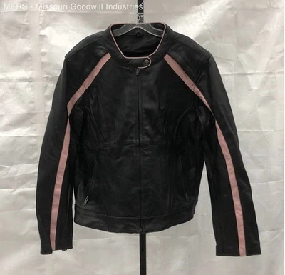 Jaqueta de motociclista feminina Milwaukee couro rosa preta tamanho 3XL - Imagem 1 de 4