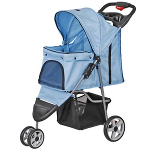 3 Wheels Travel Pet Stroller for Dogs and Cats Durable Foldable Stroller Blue - Picture 1 of 24