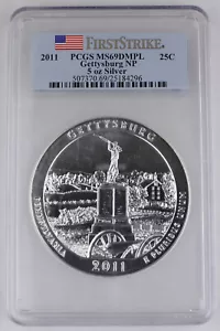 2011 Gettysburg America the Beautiful 5 Oz Silver Coin PCGS MS69 DMPL FS - Picture 1 of 4