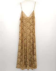 Vintage 90s Victoria’s Secret Gold Metallic Floral Lace Maxi Gown Slip dress M - Picture 1 of 10