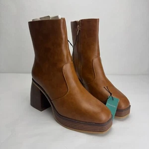 Womens Maurices Candace Platform Boot Square Toe Block Heel Chunky Sz 7.5 Brown - Picture 1 of 13