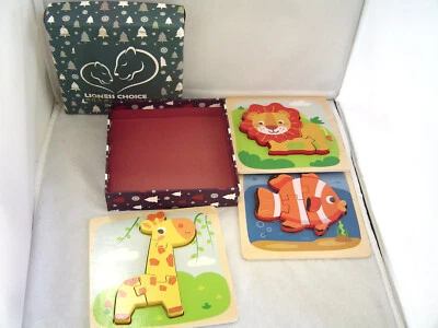 Lioness Choice Set of 3 Wooden Puzzles: Lion, Clown Fish, and Giraffe - Image 1 of 4
