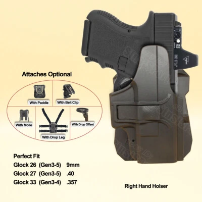 Gun Holster For Glock 26 27 33 (Gen 1 2 3 4 5) OWB Carry Polymer Right Handed - Image 1 of 4