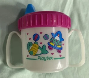 Playtex 1997 Zweigriff Schluckbecher Kleinkind Vintage Siegel & Pinguin mit Stopfen - Bild 1 von 5