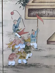 4 Pannelli Schermo Pieghevoli "Cento Bambini Al Gioco" XIX Secolo? Jingdezhen - Foto 1 di 23