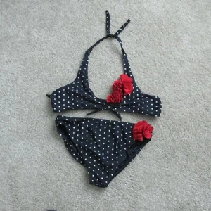 Gap Kids Bathing Suit Swim Bikini Sz 14 16 XXL Navy White Stars Red Ruffles - GC - Picture 1 of 4