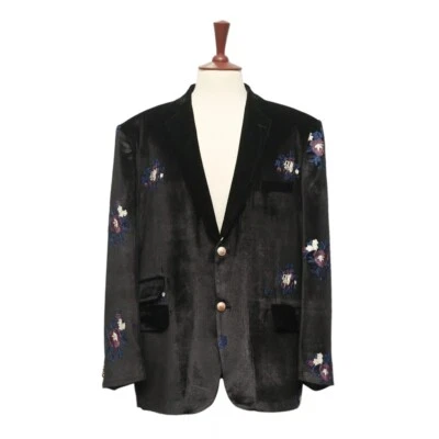 Blazer de terciopelo negro 46R para hombre abrigo deportivo bordado floral boda fiesta chaqueta Foto 1 de 4