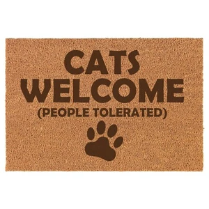 Coir Door Mat Entry Doormat Cats Welcome People Tolerated Funny - Picture 1 of 2