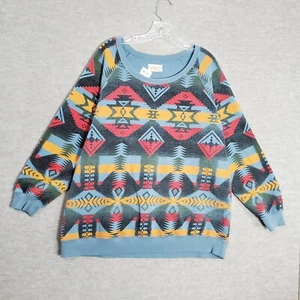 Denim & Supply Women Sweatshirt Large Blue Geometric Southwestern Aztec Boho - Picture 1 of 8