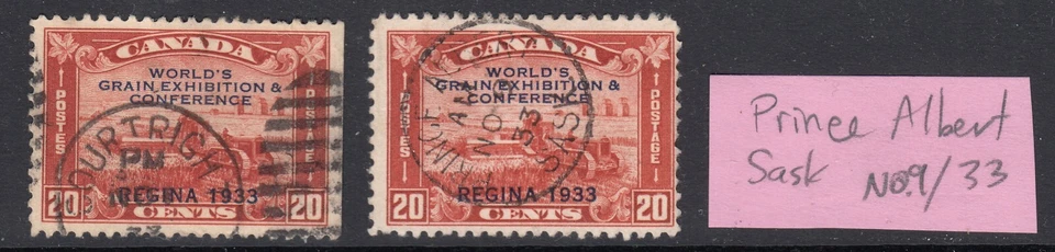 Canada: #203 20c Grain Exhibition O/P (x2) CDS Used - Image 1 of 1