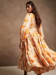 Vestido midi envolvente floral BANANA REPUBLIC 12T 12 alto amarillo #789703 NUEVO - Imagen 1 de 6