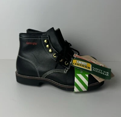 Botas de Colección Georgia Cuero Negro Tobillo PUNTERA DE SEGURIDAD Talla 6.5 R ANSI Z41 Oil Res Foto 1 de 4