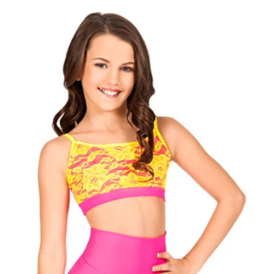 Nuevo Sujetador Deportivo de Baile Top Corto Niñas 4-6 S 6-7 M 8-10 L 12-14 Encaje Cami Natalie Foto 1 de 3