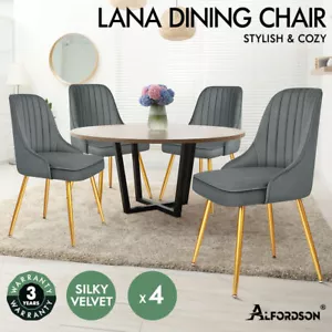 ALFORDSON 4x Dining Chairs Kitchen Accent Lounge Padded Tufted Seat Velvet Grey - Picture 1 of 11