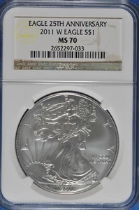 2011 W Burnished 1 OZ Silver American Eagle NGC MS 70 25th Anniversary - Picture 1 of 2