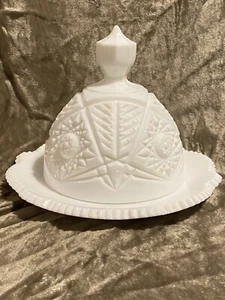Plato de mantequilla vintage Milkglass Sunburst - Imagen 1 de 7