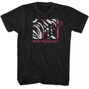 MTV Music Television Neon Pink & Zebra Print Show Logo Men's T Shirt - Picture 1 of 3