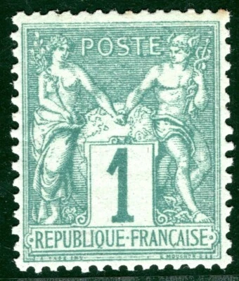 FRANCE Peace & Commerce Scott.64 1c Green (1876) Mint MNH Cat $210- PURPLE112 - Image 1 of 4