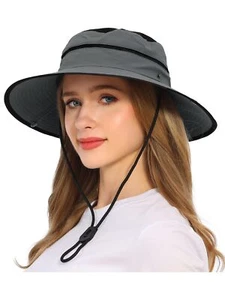 Wide Brim Sun Hat for Women and Men UPF 50+ Packable Mesh Beach Bucket HatsGray - Picture 1 of 9
