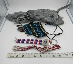 Faux Westernwear Handmade Set: Bandana + Bib Necklace + Bracelet + Keyring Charm - Picture 1 of 4