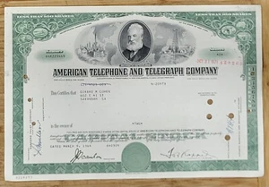 c1970 Stock Certificate American Telephone and Telegraph Company AT&T Green - Picture 1 of 1