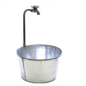 Metalleimer H50cm mit Deko-Wasserhahn Pflanztopf Blumentopf Übertopf Verzinkt - Bild 1 von 1