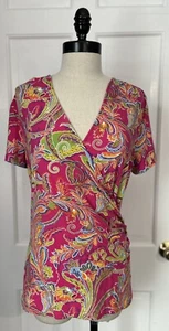 T-shirt donna LAUREN RALPH LAUREN rosa floreale manica corta viscosa elasticizzata L - Foto 1 di 6