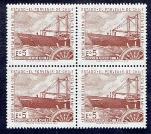 CHILE 1971 AIR MAIL STAMP # 788 MNH BLOCK OF FOUR SHIP - Picture 1 of 2